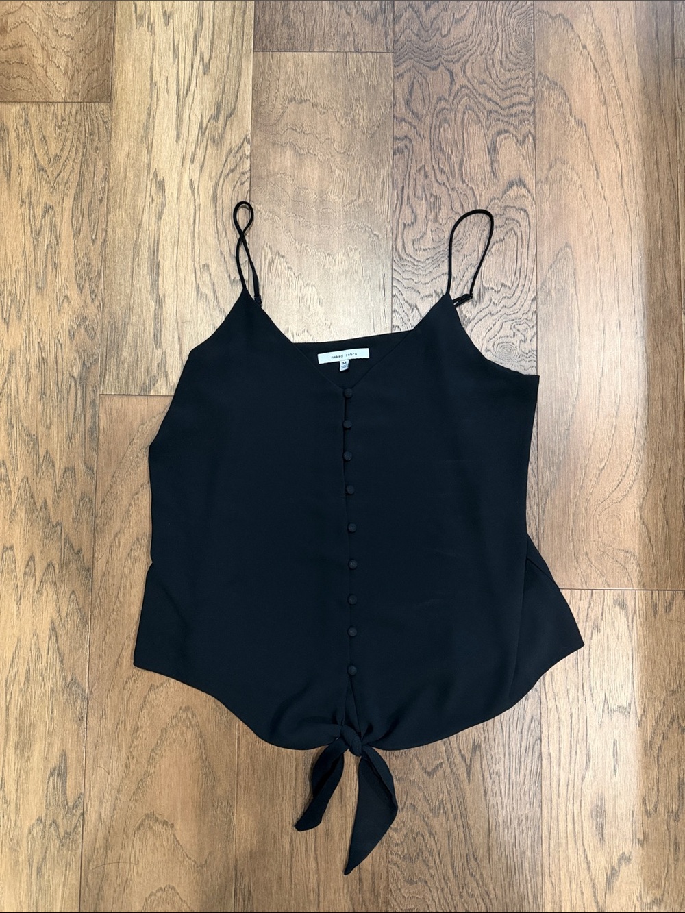 Naked Zebra Black Tie-Front Spaghetti Strap Tank
